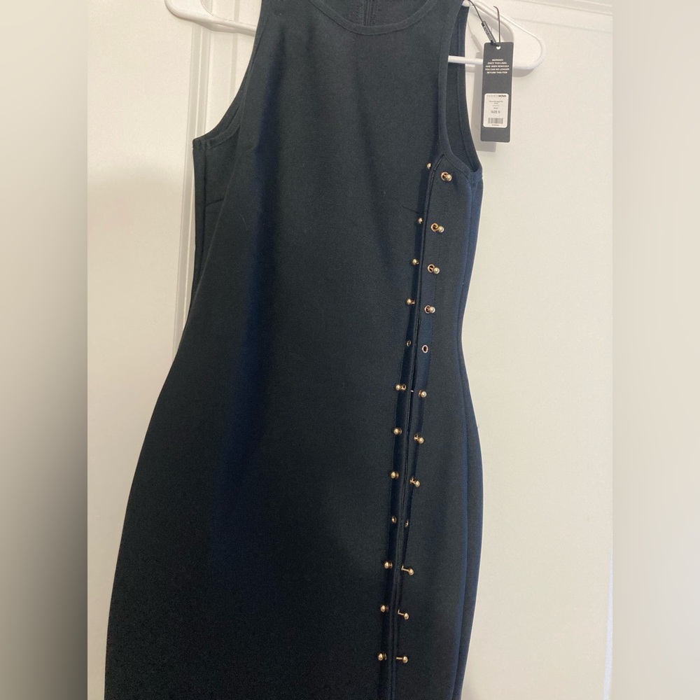 Fashion Nova Black Mini Dress with Gold Button Detail